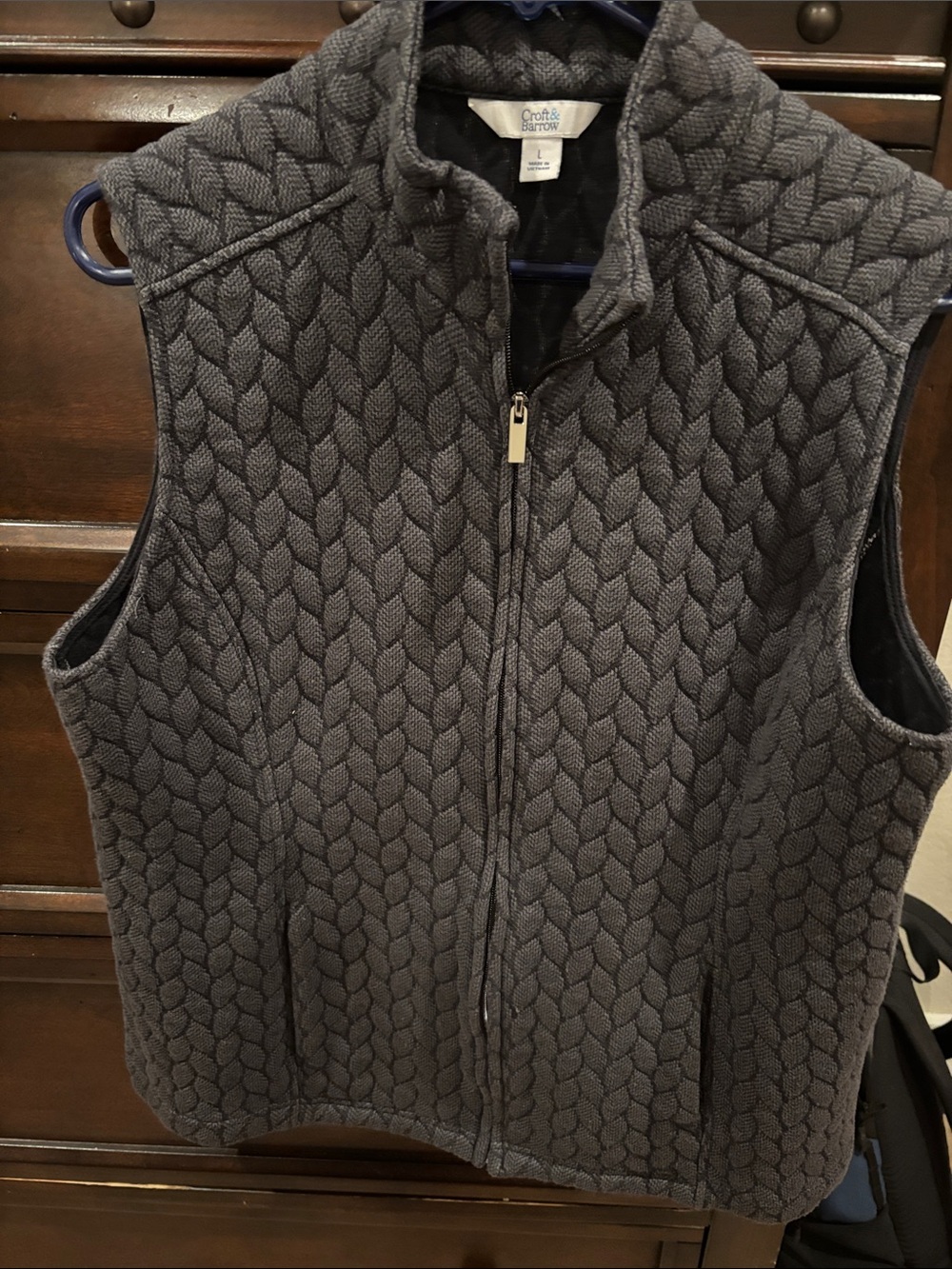 croft & barrow Ladies Charcoal Quilted Knit Zip Vest